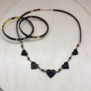 Vintage artisan tortoise pattern collar heart necklace and bracelets-jewelry set